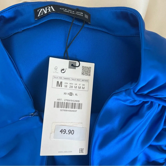 NWT Zara Satin Effect Ruched High Waist Slit Midi Skirt Cobalt Blue - Picture 8 of 9